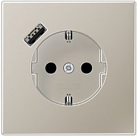 Розетка с заземлением +1хUSB тип A без рамки Jung LS990 metal 1-м. сталь картинка
